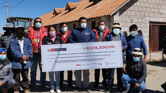 Corredor Vial Sur: MTC paga S/8.2 millones a Comunidad Campesina de Fuerabamba por áreas en fundo Yavi Yavi