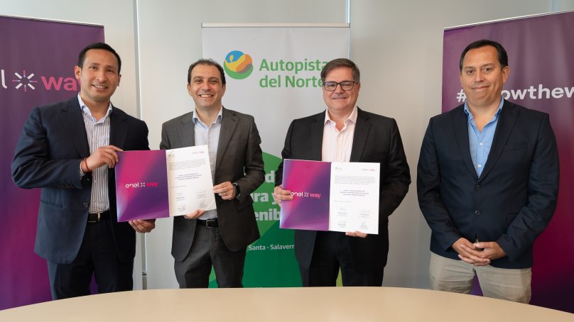 Enel X Way Perú y Autopista del Norte firman acuerdo para instalar primera red de carga eléctrica rápida en Panamericana Norte